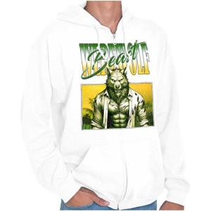 Brisco Brands Halloween Monster Werewolf Beast Zip Up Hoodie Mens Womens(White)