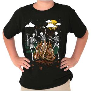 Brisco Brands Halloween Spooky Dancing Skeletons Crewneck T Shirts Boy Girl(Black)