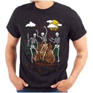 Brisco Brands Halloween Spooky Dancing Skeletons Graphic T Shirt Men or Women(Black)