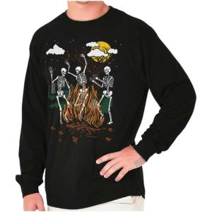 Brisco Brands Halloween Spooky Dancing Skeletons Long Sleeve Tshirt Men Women(Black)