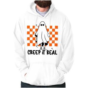 Brisco Brands Halloween Spooky Ghost Creep It Real Hoodie Sweatshirt Women Men(White)