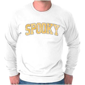 Brisco Brands Halloween Spooky Trick or Treat Long Sleeve Tshirt Men Women(White)