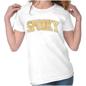Brisco Brands Halloween Spooky Trick or Treat Womens Slim Fit Graphic Tee(White)