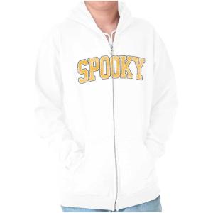 Brisco Brands Halloween Spooky Trick or Treat Zip Up Hoodie Mens Womens(White)