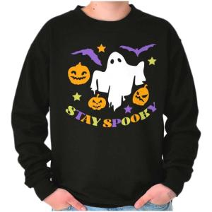 Brisco Brands Halloween Stay Spooky Ghost Pumpkins Sweatshirt for Men or Women(Black)