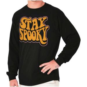 Brisco Brands Halloween Stay Spooky Trick Or Treat Long Sleeve Tshirt Men Women(Black)