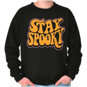 Brisco Brands Halloween Stay Spooky Trick Or Treat Sweatshirt for Men or Women(Black)