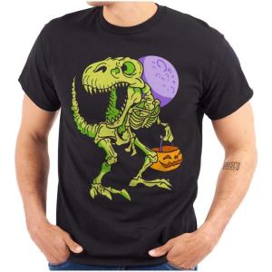 Brisco Brands Spooky Halloween Dinosaur Skeleton Graphic T Shirt Men or Women(Black)