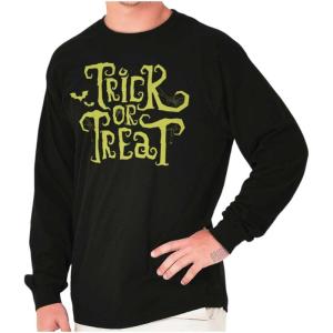 Brisco Brands Spooky Halloween Trick or Treat Long Sleeve Tshirt Men Women(Black)