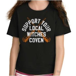 Brisco Brands Support Your Local Witches Coven Girls Kids T Shirt Tees(Black)