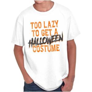 Brisco Brands Too Lazy to Get A Halloween Costume Crewneck T Shirts Boy Girl(White)