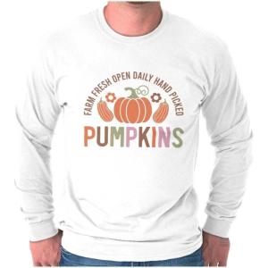 Cute Fall Autumn Farm Fresh Pumpkins Long Sleeve Tshirt Men Women(White)