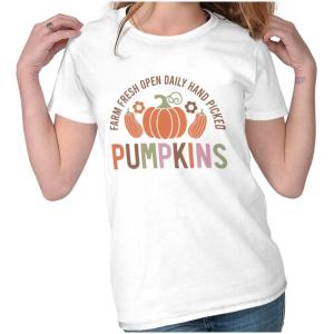 Cute Fall Autumn Farm Fresh Pumpkins Womens Slim Fit Graphic Tee(White)