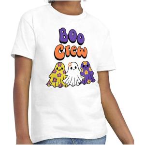 Cute Floral Hippie Ghosts Boo Crew Girls Kids T Shirt Tees(White)