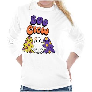 Cute Floral Hippie Ghosts Boo Crew Women’s Long Sleeve T Shirt(White)
