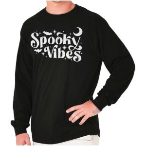 Cute Halloween Witchy Spooky Vibes Long Sleeve Tshirt Men Women(Black)