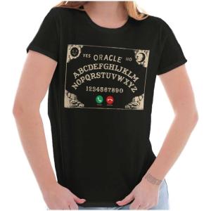 Funny Halloween Calling Evil Spirits Womens Slim Fit Graphic Tee(Black)