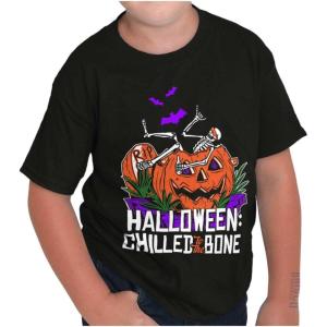 Funny Halloween Chilled to The Bone Crewneck T Shirts Boy Girl(Black)