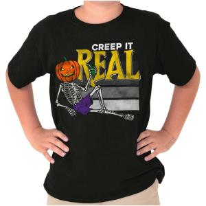 Funny Halloween Creep It Real Joke Crewneck T Shirts Boy Girl(Black)