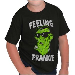 Funny Halloween Feeling Frankie Crewneck T Shirts Boy Girl(Black)