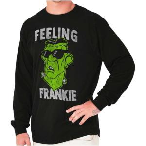 Funny Halloween Feeling Frankie Long Sleeve Tshirt Men Women(Black)