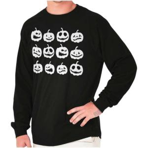 Funny Halloween Jack O Lanterns Long Sleeve Tshirt Men Women(Black)