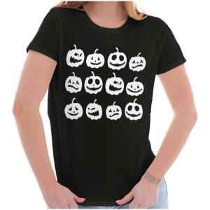 Funny Halloween Jack O Lanterns Womens Slim Fit Graphic Tee(Black)