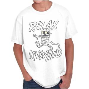 Funny Halloween Mummy Relax Unwind Crewneck T Shirts Boy Girl(White)