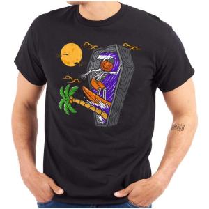 Funny Halloween Surfing Skeleton Graphic T Shirt Men or Women(Black)