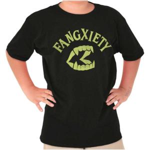 Funny Halloween Vampire Fang Anxiety Crewneck T Shirts Boy Girl(Black)