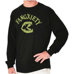 Funny Halloween Vampire Fang Anxiety Long Sleeve Tshirt Men Women(Black)