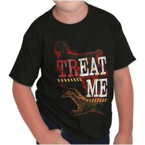 Funny Halloween Zombie Pun Treat Me Crewneck T Shirts Boy Girl(Black)