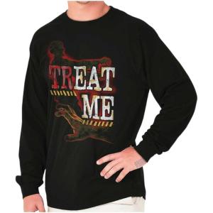 Funny Halloween Zombie Pun Treat Me Long Sleeve Tshirt Men Women(Black)