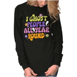 Funny I Ghost People All Year Round Women’s Long Sleeve T Shirt(Black)