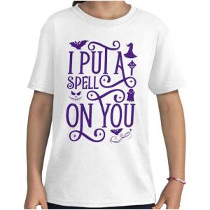 Halloween I Put A Spell On You Witch Girls Kids T Shirt Tees(White)