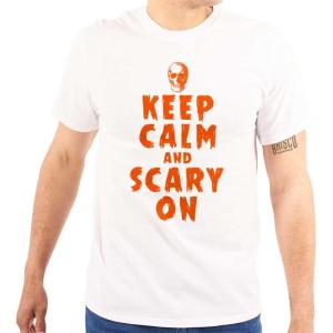 Halloween Keep Calm and Scary On Graphic T Shirt Men or Women(White)
