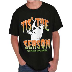 Halloween Season of Ghouls Goblins Crewneck T Shirts Boy Girl(Black)