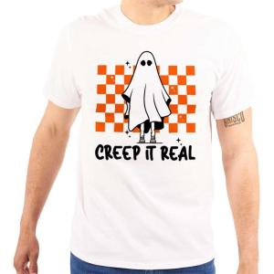 Halloween Spooky Ghost Creep It Real Graphic T Shirt Men or Women(White)