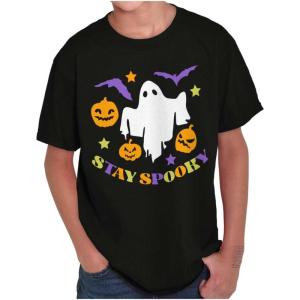 Halloween Stay Spooky Ghost Pumpkins Crewneck T Shirts Boy Girl(Black)