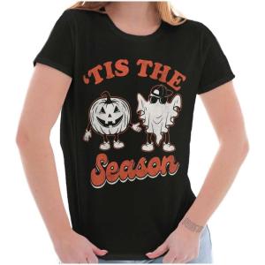 Halloween Tis The Spooky Season Womens Slim Fit Graphic Tee(Black)
