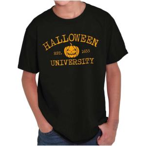 Halloween University Jack O Lantern Crewneck T Shirts Boy Girl(Black)