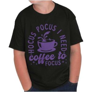 Hocus Pocus I Need Coffee to Focus Crewneck T Shirts Boy Girl(Black)