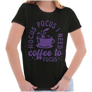 Hocus Pocus I Need Coffee to Focus Womens Slim Fit Graphic Tee(Black)