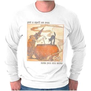 Vintage Halloween Witches Brew Long Sleeve Tshirt Men Women(White)