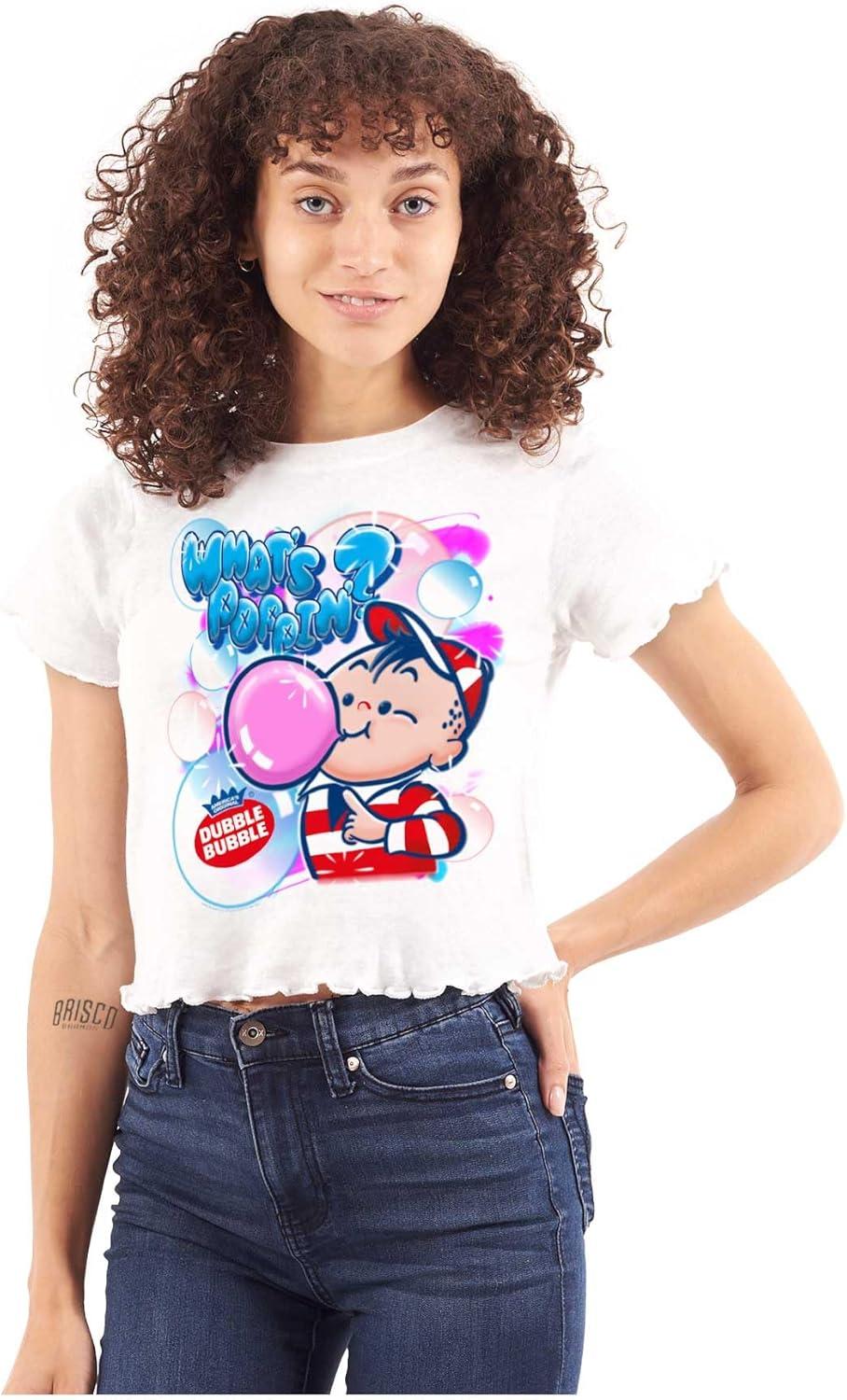 imageAirbrushed Dubble Bubble Whats Poppin Womens Lettuce Trim Crop TopWhite