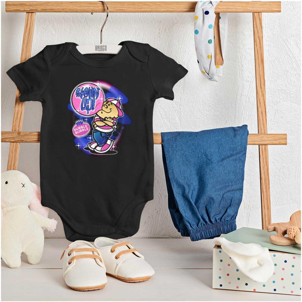 imageBrisco Brands Airbrushed Dubble Bubble Blowing Up Baby Romper Boys or GirlsBlack