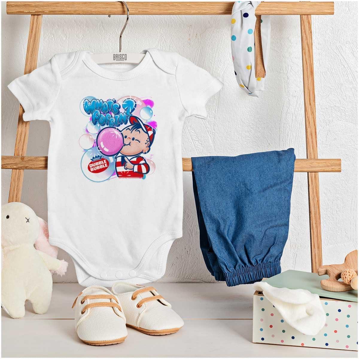 imageBrisco Brands Airbrushed Dubble Bubble Whats Poppin Baby Romper Boys or GirlsWhite