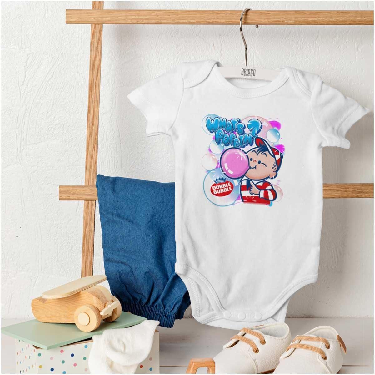 imageBrisco Brands Airbrushed Dubble Bubble Whats Poppin Baby Romper Boys or GirlsWhite
