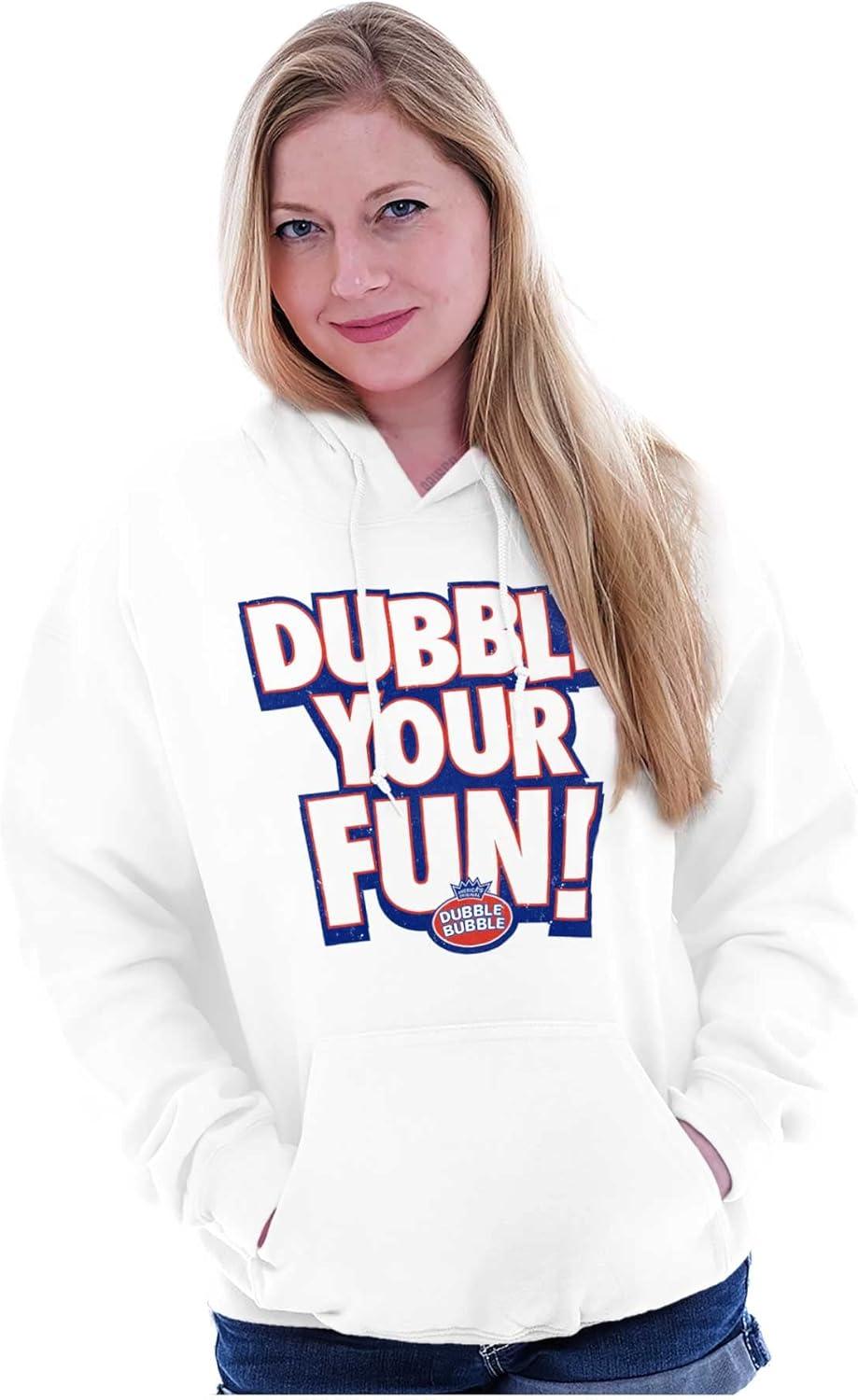 imageBrisco Brands Dubble Bubble Double Your Fun Logo Hoodie Sweatshirt Women MenWhite