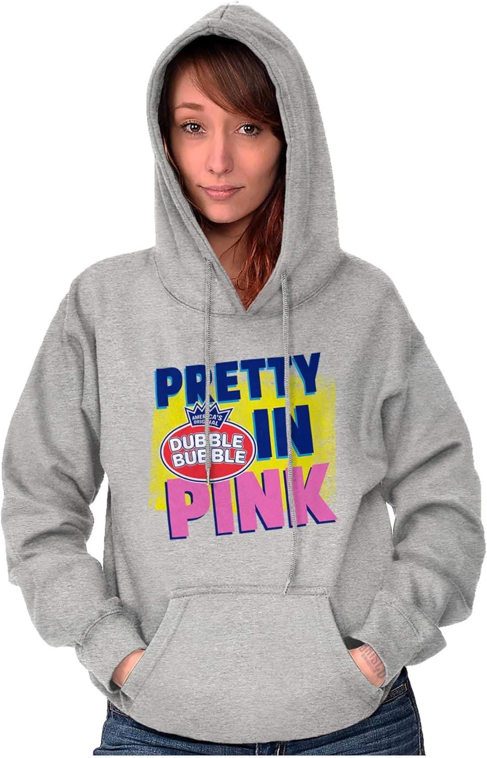 imageBrisco Brands Pretty In Pink Dubble Bubble Logo Hoodie Sweatshirt WomenSport Grey
